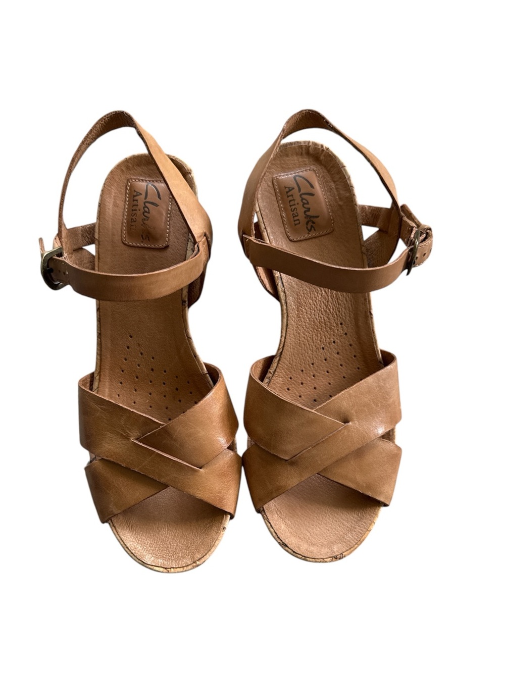 Clarks Tan Leather Crisscross Ankle-Strap Sandals